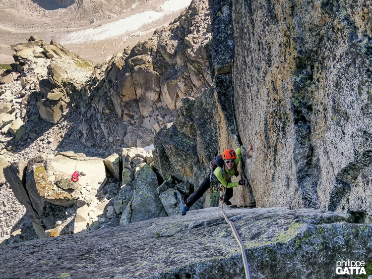 In the famous corner, Aiguille de l'M (© P. Gatta)