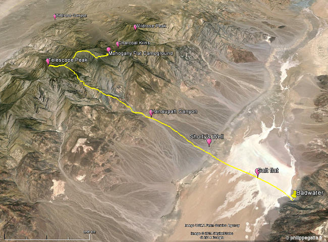 Map of my Death Valley trail (© P. Gatta)